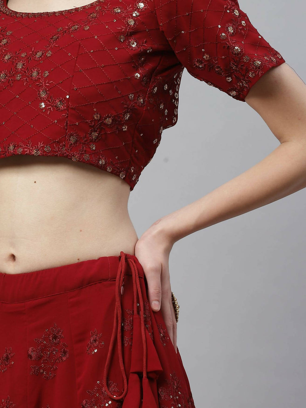 Maroon Georgette Thread with Sequins Embroidered work Lehenga Choli with Dupatta - Jivika | Grocsy