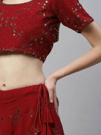 Maroon Georgette Thread with Sequins Embroidered work Lehenga Choli with Dupatta - Jivika | Grocsy