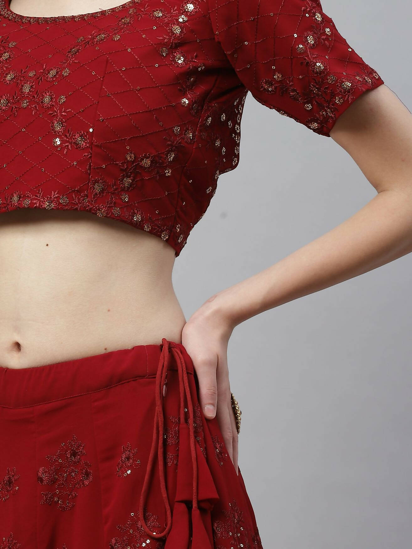 Maroon Georgette Thread with Sequins Embroidered work Lehenga Choli with Dupatta - Jivika | Grocsy