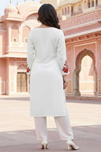 SRS Fashion White Embroidered Rayon Straight Kurta Set | Grocsy