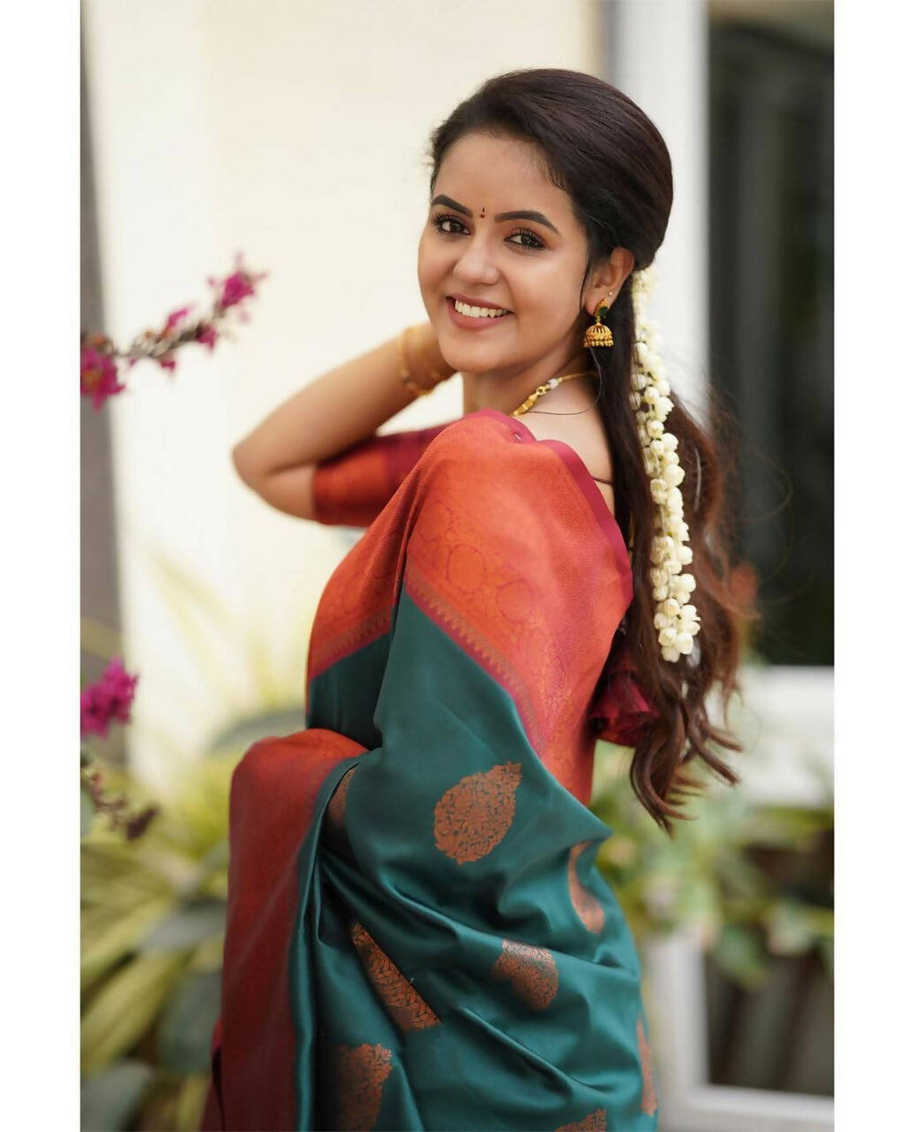 DEIANA'S Beautiful Designer Golden zari Soft Lichi Silk Saree - Rama | Grocsy