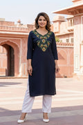 SRS Fashion Blue Embroidered Rayon Straight Kurta Set | Grocsy