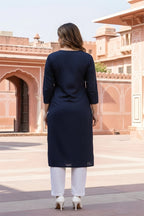 SRS Fashion Blue Embroidered Rayon Straight Kurta Set | Grocsy