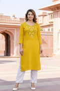 SRS Fashion Yellow Embroidered Rayon Straight Kurta Set | Grocsy