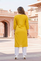 SRS Fashion Yellow Embroidered Rayon Straight Kurta Set | Grocsy