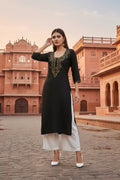 SRS Fashion Black Embroidered Rayon Straight Kurta Set | Grocsy