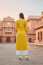 SRS Fashion Yellow Embroidered Rayon Straight Kurta Set | Grocsy