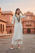 SRS Fashion White Embroidered Rayon Straight Kurta Set | Grocsy