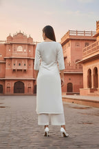 SRS Fashion White Embroidered Rayon Straight Kurta Set | Grocsy