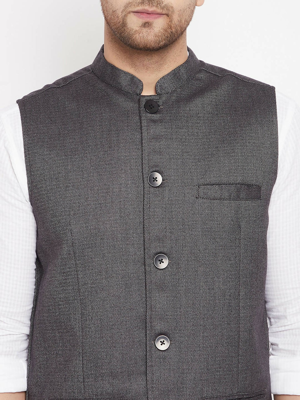 Even Apparels Grey Merino Men Woven Nehru Jacket PW685 | Grocsy
