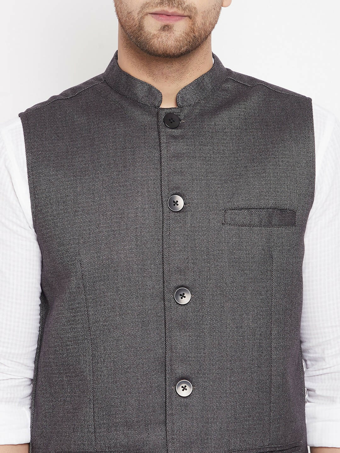 Even Apparels Grey Merino Men Woven Nehru Jacket PW685 | Grocsy