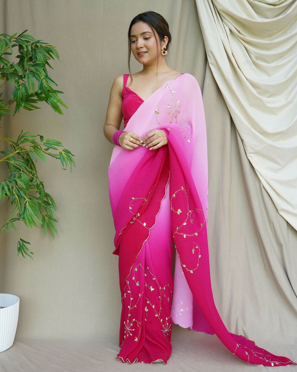 Vamsee Antara Pink Georgette Saree | Grocsy