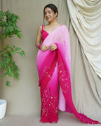 Vamsee Antara Pink Georgette Saree | Grocsy
