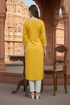 SRS Fashion Yellow Embroidered Rayon Straight Kurta Set | Grocsy