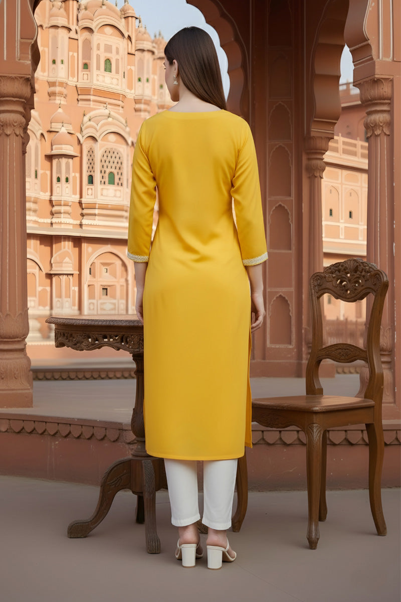 SRS Fashion Yellow Embroidered Rayon Straight Kurta Set | Grocsy