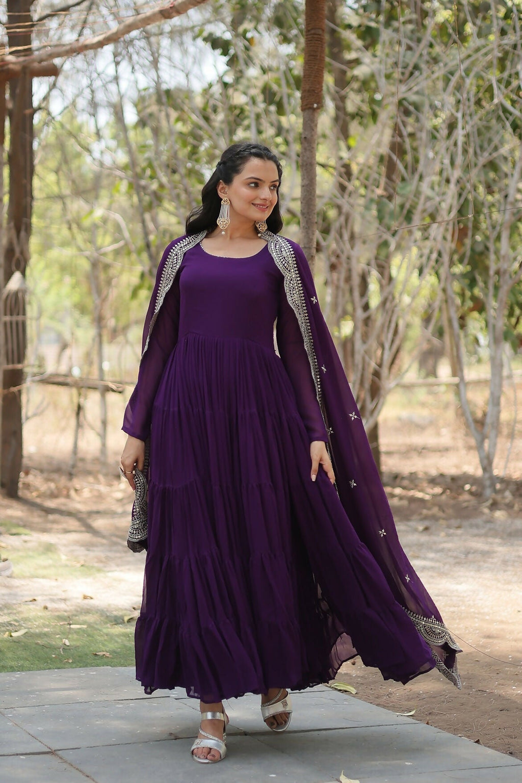 Joban Fashion Purple Georgette Sequence Embroidery Work Kurta Set | Grocsy