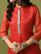 Myshka Women's Red Printed Cotton Blend Straight Party Kurta Set | Grocsy