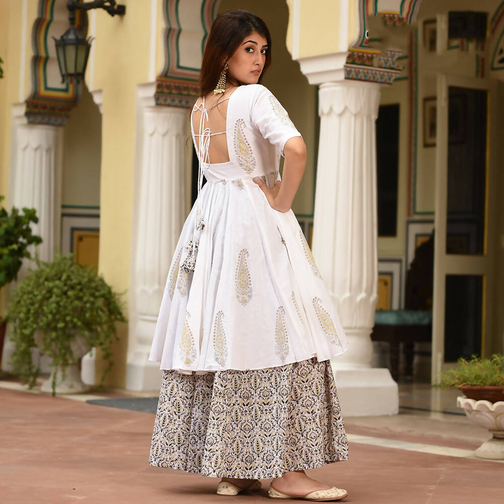 PartyWear Designer White Pure Maslin Palazzo Suit - Anbazaar | Grocsy