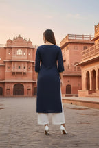 SRS Fashion Blue Embroidered Rayon Straight Kurta Set | Grocsy