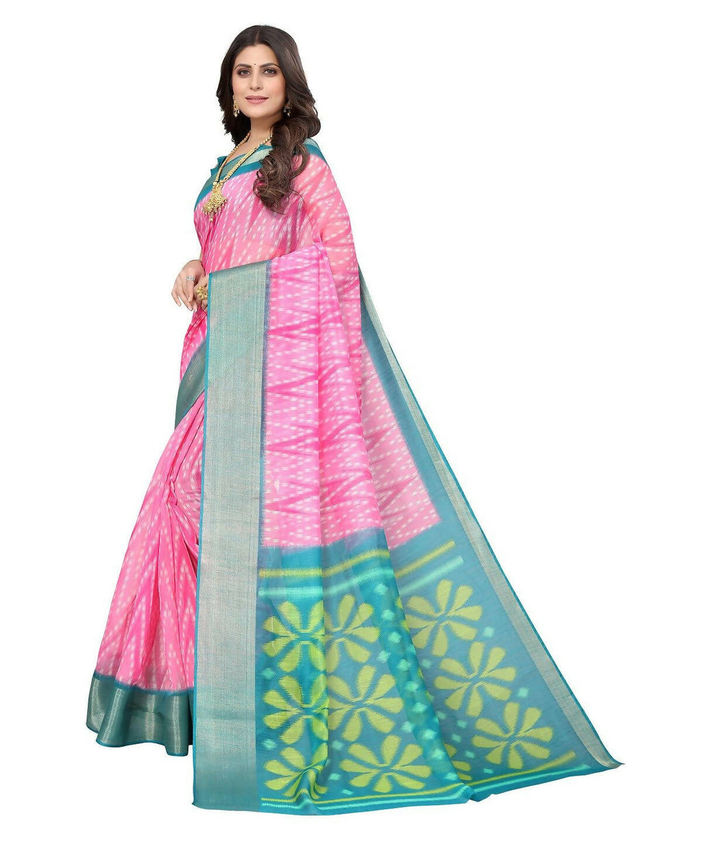 Vamika Cotton Pink Jari Border Bollywood Style Saree (DINO PINK) | Grocsy