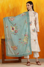 W for Woman Reef Blue Floral Printed Pure Cotton Dupatta | Grocsy