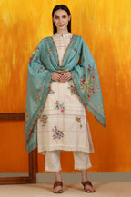 W for Woman Reef Blue Floral Printed Pure Cotton Dupatta | Grocsy