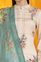 W for Woman Reef Blue Floral Printed Pure Cotton Dupatta | Grocsy
