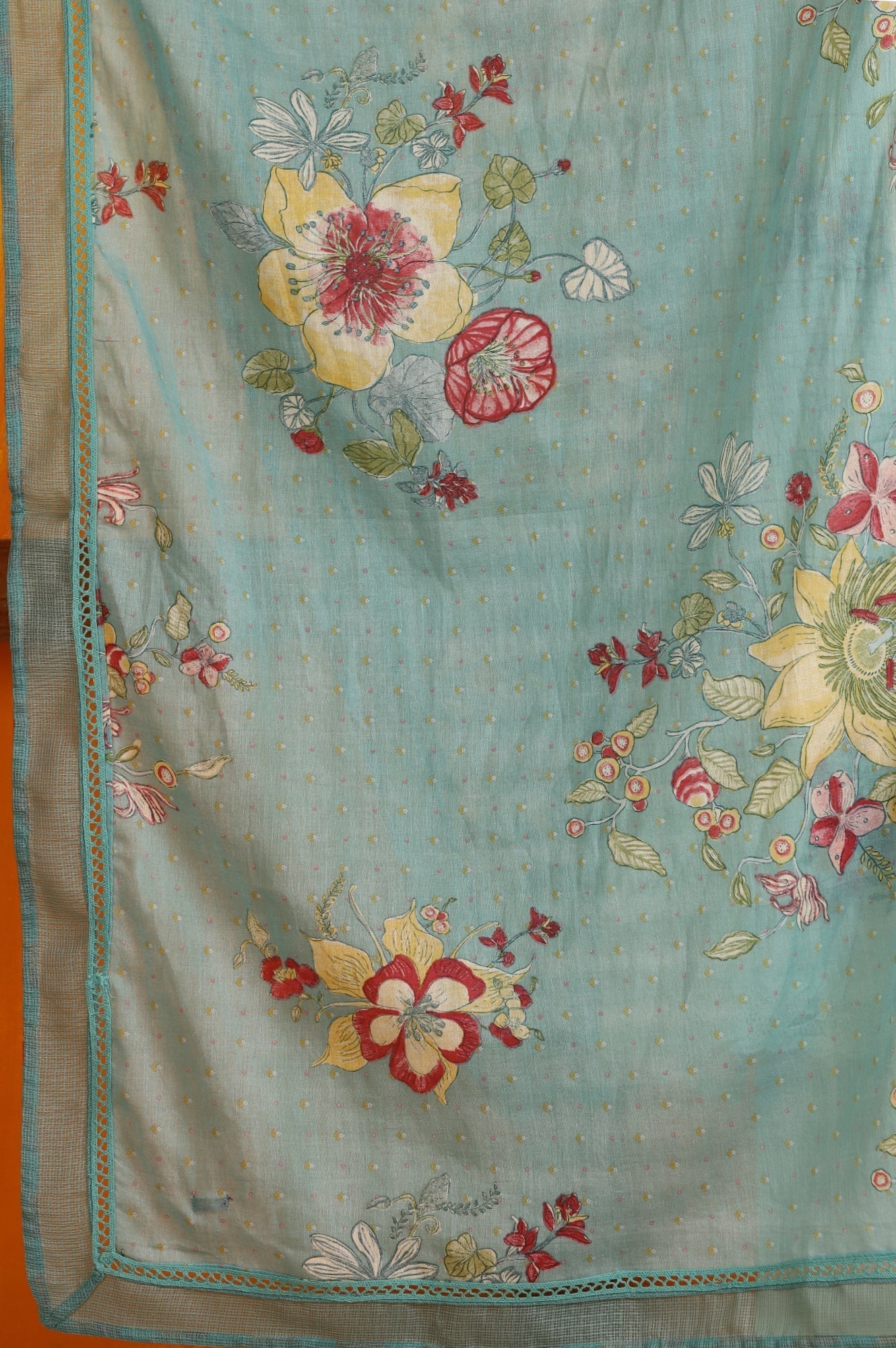 W for Woman Reef Blue Floral Printed Pure Cotton Dupatta | Grocsy