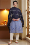 W for Woman Black Thread Embroidered Cotton Voile Dupatta | Grocsy