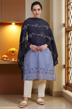 W for Woman Black Thread Embroidered Cotton Voile Dupatta | Grocsy