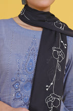 W for Woman Black Thread Embroidered Cotton Voile Dupatta | Grocsy