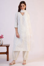 W for Woman White Floral Printed Polyester Dupatta | Grocsy