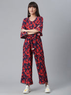 Ahalyaa Womens Navy & Red Rayon Printed Jumpsuit | Grocsy