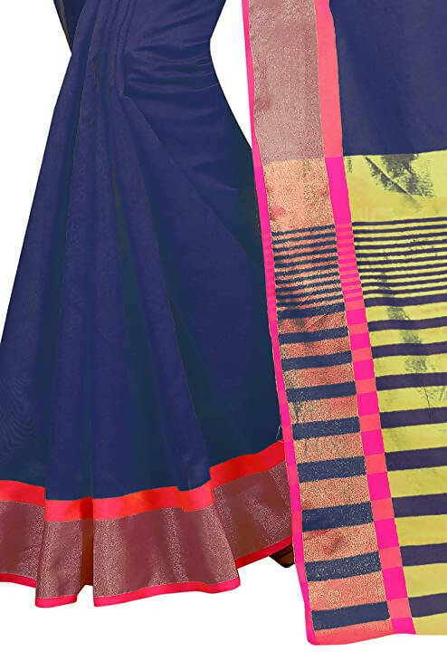 Vamika Weaving Blue Cotton Silk Saree | Grocsy