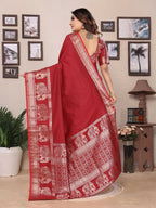 Joban Fashion Red Solid Banarasi Silk Sarees | Grocsy