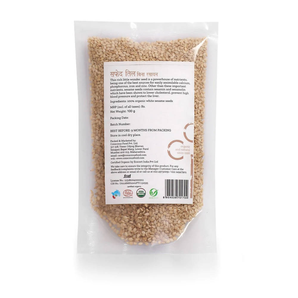 Conscious Food Natural White Sesame Seeds (Til) | Grocsy