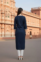 SRS Fashion Blue Embroidered Rayon Straight Kurta Set | Grocsy
