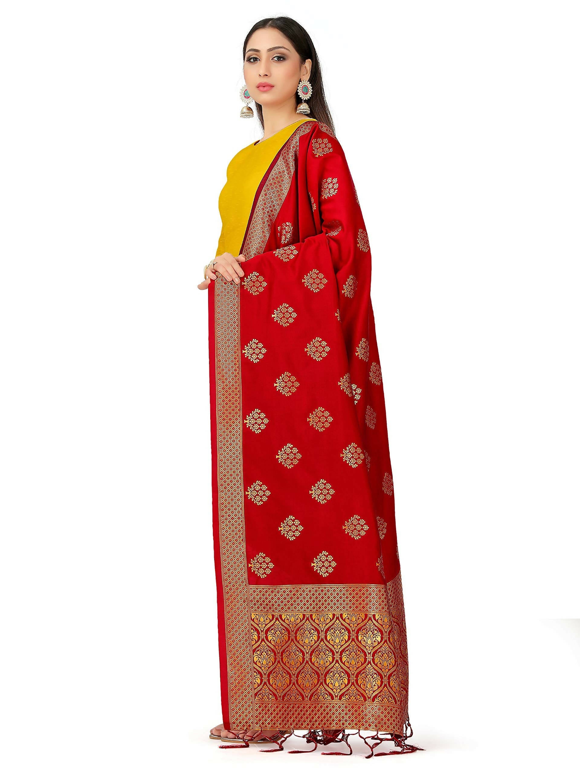 Mimosa Women's Banarasi Art Silk Floral Maroon Dupatta (Free Size) | Grocsy