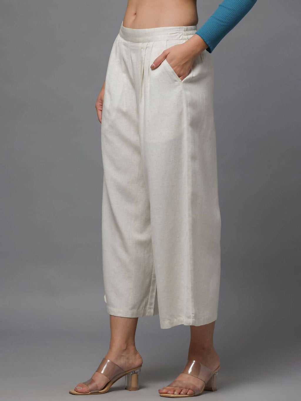 Juniper Women's Natural Solid Wide Leg Palazzo | Grocsy
