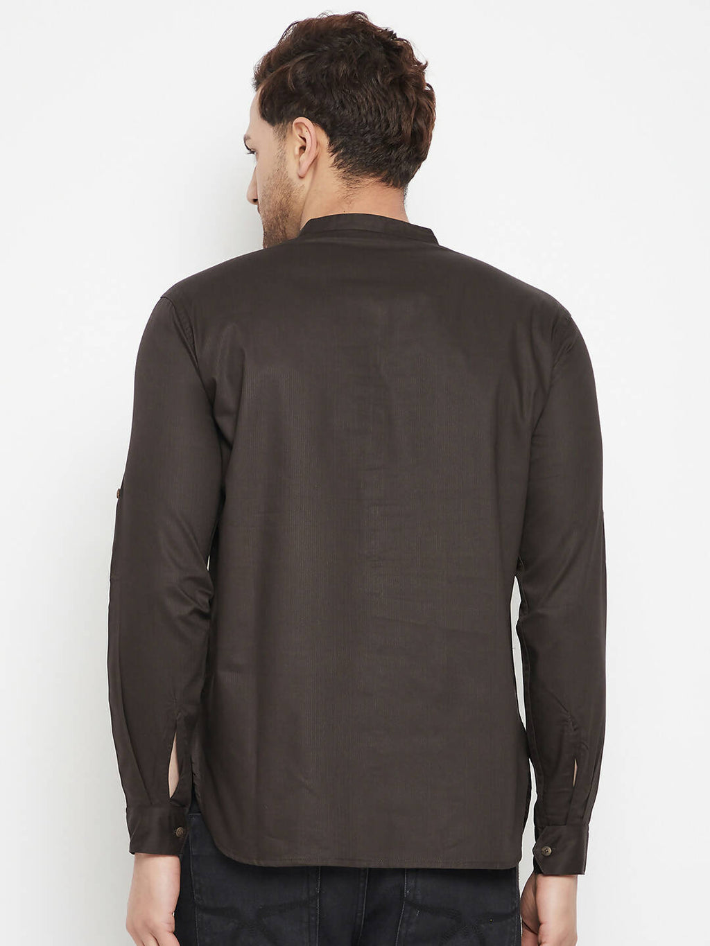 Even Apparels Brown Pure Cotton short Men's Kurta With Band Collar | Grocsy