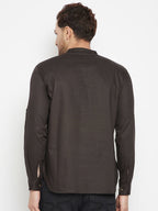 Even Apparels Brown Pure Cotton short Men's Kurta With Band Collar | Grocsy