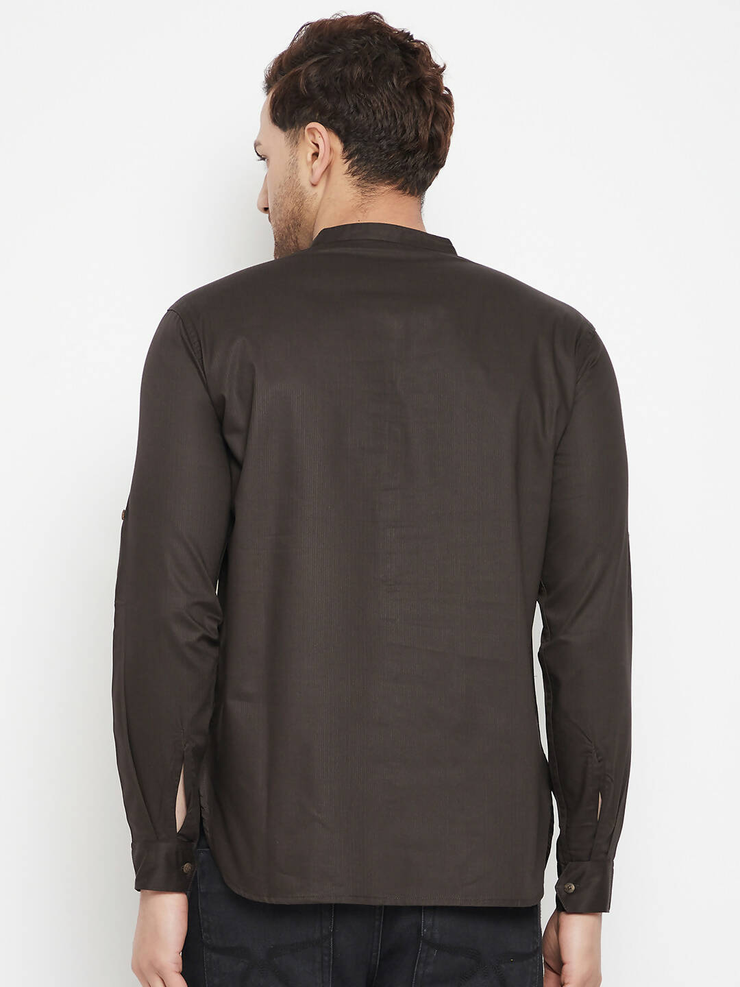 Even Apparels Brown Pure Cotton short Men's Kurta With Band Collar | Grocsy