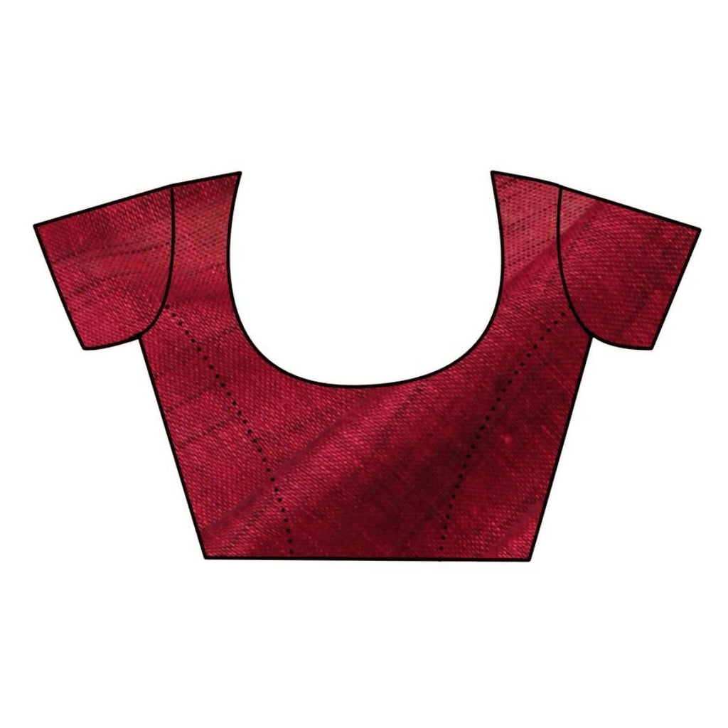 Very Much Indian Handloom Pure Cotton Linen Saree With Golden Border - Maroon | Grocsy