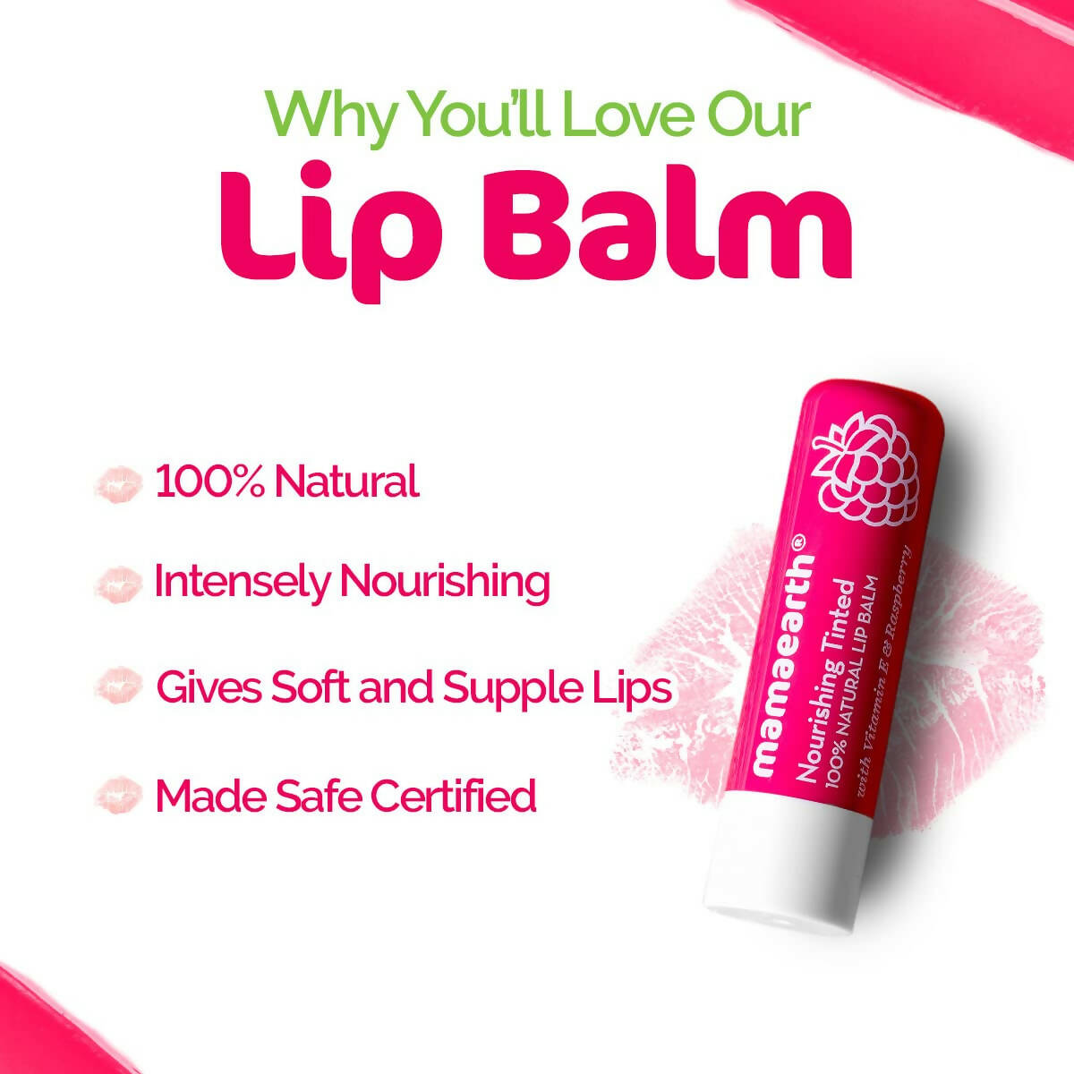 Mamaearth Vitamin E and Raspberry Tinted 100% Natural Lip Balm | Grocsy