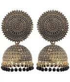 Mominos Fashion Joharkamal Gold-Polished Meenakari Jhumkas For Women & Girls (Black)