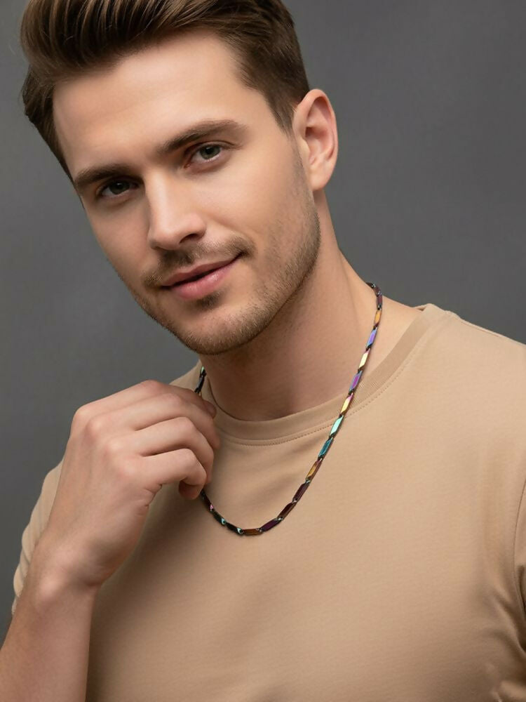 NVR Men's Handcrafted Multicolour Rhodium Plated Chain | Grocsy
