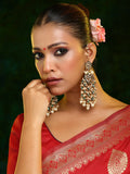 Ruby Raang 22k Gold Polished Kundan Chand Earrings With Ear Chains | Grocsy
