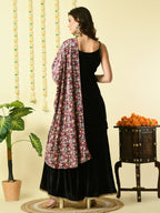 Myshka Women's Black Velvet Kurti & Sharara With Dupatta Party Sets | Grocsy