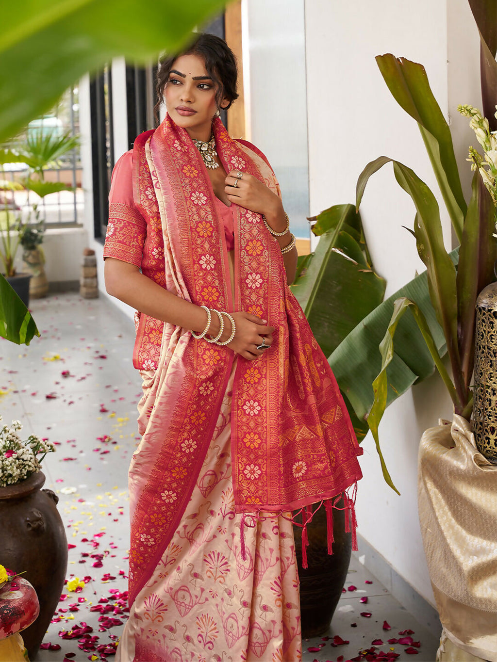 Shree Shyam Fashion Cream Soft Silk Saree | Grocsy