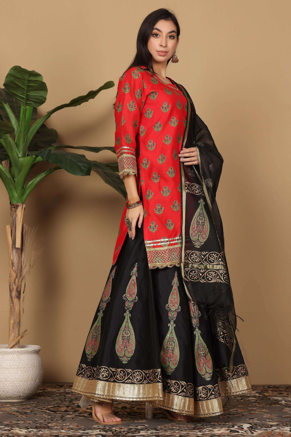 Joban Fashion Red Silk Lehenga Set | Grocsy